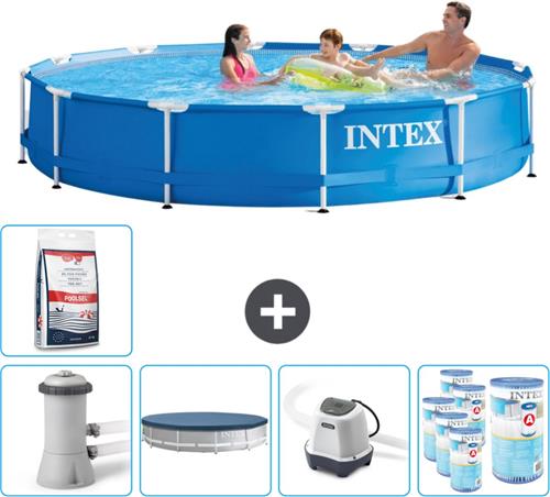 Intex Rond Frame Zwembad - 366 x 76 cm - Blauw - Inclusief Pomp Afdekzeil - Zoutwatersysteem - Filters - Zwembadzout