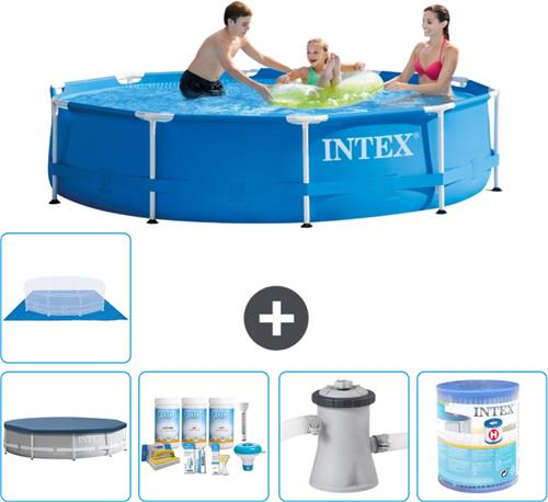 Intex Rond Frame Zwembad - 305 x 76 cm - Blauw - Inclusief Afdekzeil - Onderhoudspakket - Zwembadfilterpomp - Filter - Grondzeil