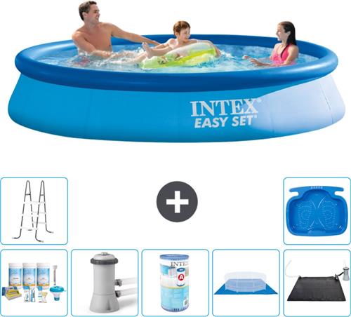 Intex Rond Opblaasbaar Easy Set Zwembad - 366 x 76 cm - Blauw - Inclusief Onderhoudspakket - Zwembadfilterpomp - Filter - Grondzeil - Solar Mat - Ladder - Voetenbad