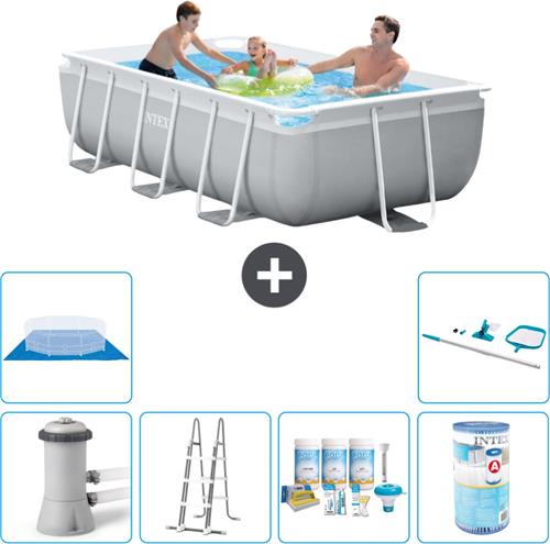 Intex Rechthoekig Prism Frame Zwembad - 300 x 175 x 80 cm - Grijs - Inclusief Pomp - Ladder Onderhoudspakket - Filter - Grondzeil - Schoonmaakset