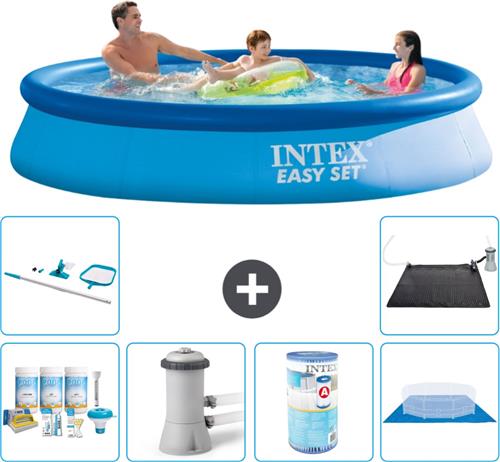 Intex Rond Opblaasbaar Easy Set Zwembad - 366 x 76 cm - Blauw - Inclusief Onderhoudspakket - Zwembadfilterpomp - Filter - Grondzeil - Schoonmaakset - Solar Mat