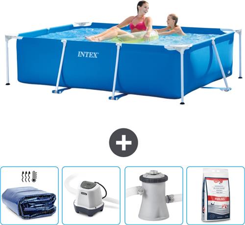 Intex Rechthoekig Frame Zwembad - 220 x 150 x 60 cm - Blauw - Inclusief Solarzeil - Zoutwatersysteem - Zwembadfilterpomp - Zwembadzout