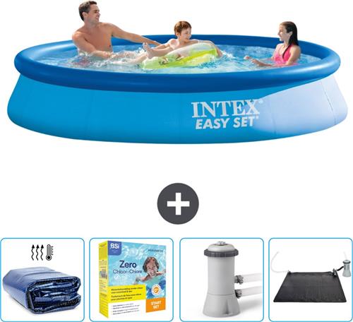Intex Rond Opblaasbaar Easy Set Zwembad - 366 x 76 cm - Blauw - Inclusief Solarzeil - Onderhoudspakket - Zwembadfilterpomp - Solar Mat