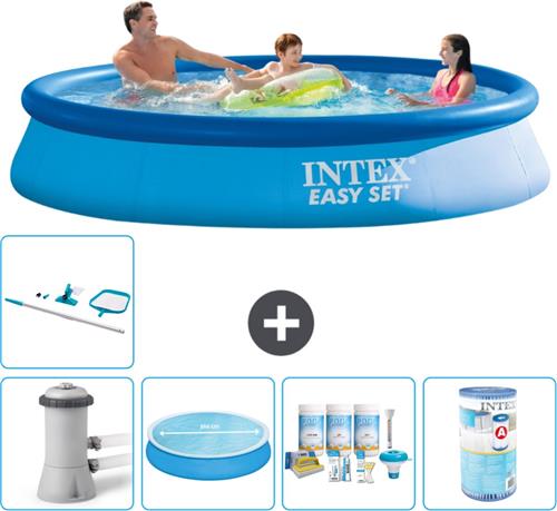 Intex Rond Opblaasbaar Easy Set Zwembad - 366 x 76 cm - Blauw - Inclusief Pomp Solarzeil - Onderhoudspakket - Filter - Schoonmaakset