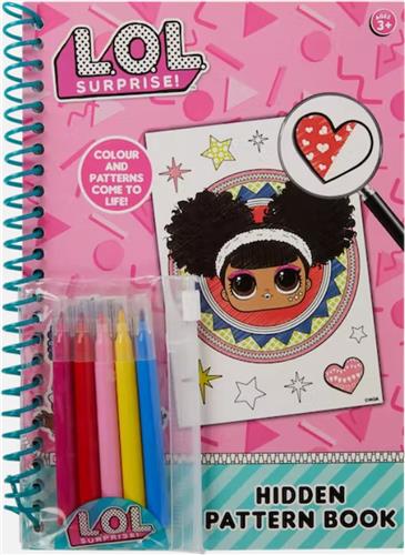 Kleurboek LOL SURPRISE met 5 stiften Ga met de stiften over de witte vlakken dan komen de verborgen patronen naar voren komen