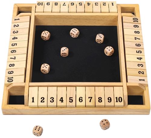 Longfield Shut The Box - 29 x 29 cm - 4 spelers - Bordspel - Deluxe Black Edition - Drankspel - Kroegenspel - Denkspel - Spel voor op Reis - Houten spel - Dobbelstenen - Reisspel