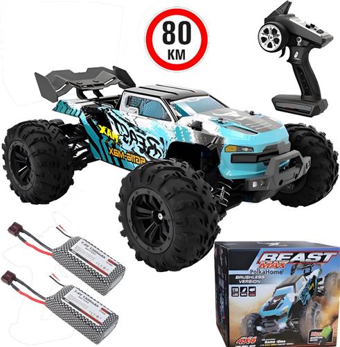 PolkaHome® Razendsnelle RC Auto 1:16 4WD  80 km/u  Borstelloze Motor  Waterdicht  Met 2× 7.4V 1300mAh Li-Po Batterijen  Offroad Drift Auto met LED Lichten  Voor Volwassenen