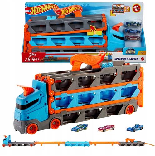 Hot Wheels Transporter Vrachtwagen & Racebaan 2-in-1 met 3 Auto's