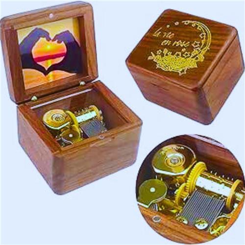 Unieke Muziekdoos Van Walnoot Hout Met Foto - Melodie: La Vie En Rose - Perfect Voor Kerst - Verjaardag Of Valentijn