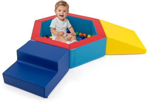 COSTWAY Schuimrubberen bouwstenen met ballenbad, zachte bouwstenen met 100 oceaanballen, reuzenbouwstenen om te klimmen en ravotten, grote bouwstenen, klimblokken, XXL, voor kinderen vanaf 1 jaar