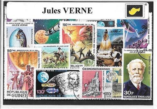Jules Verne  Luxe postzegel pakket (A6 formaat) - collectie van verschillende postzegels van Jules Verne  kan als ansichtkaart in een A6 envelop. Authentiek cadeau - kado - schrijver - frankrijk - boek - auteur - diepzee - science fiction - sci-fi