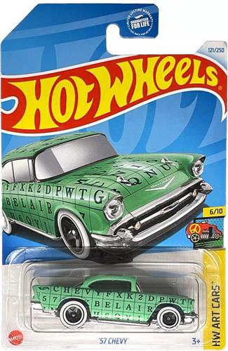 HOT WHEELS '57 CHEVY BELAIR MINT GREEN 121/250 1:64 HW ART CARS 6/10
