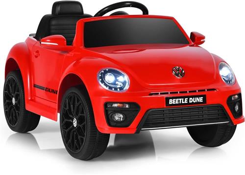 COSTWAY VW Beetle Elektrische auto voor kinderen, kinderauto, elektrisch met muziek en 2 verlichtingsmodi, incl. 2,4G-afstandsbediening, voor kinderen vanaf 3 jaar (rood)