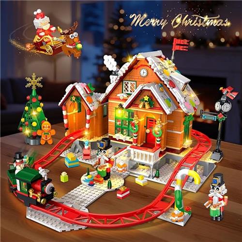 Kerst Peperkoekhuis Achtbaan Bouwset  1562 Stuks  Met LED-Verlichting & Rijdende Trein  Kerstdorp Bouwstenen voor Volwassenen & Kinderen  Cadeau 2025