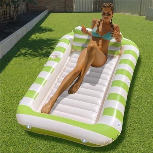 Opblaasbare Tanning Pool - Luxe Zonnebed met Water Vul Systeem - 178 x 114 cm - Groen en Wit - Inclusief Bekerhouders en Hoofdsteun - PVC Materiaal