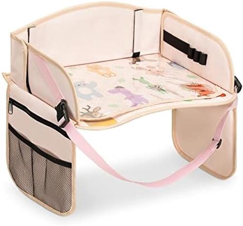 Opvouwbaar speeltafeltje voor kinderen - Schoottafel voor auto, vliegtuig of trein - Met tablethouder en opbergvakken - Beige