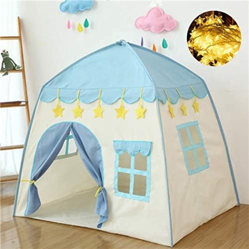 Kinder Speeltent met Sterrenverlichting - Blauwe Tipi Tent voor Binnen en Buiten - Grote Speelhuis voor 3-4 Kinderen - Verjaardag en Feestcadeau