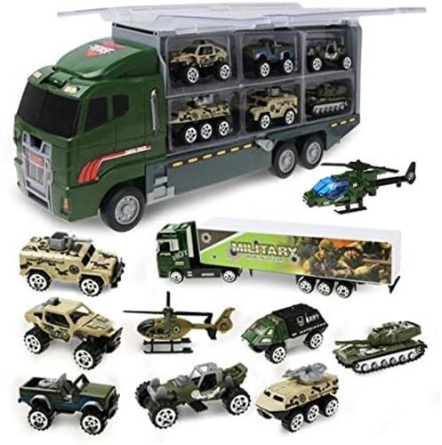 Militaire Vrachtwagen Speelgoedset - 10 Stuks Leger Voertuigen Inclusief Tank, Jeep, Helikopter en Gepantserde Auto - Educatief Rollenspel Speelgoed voor Kinderen 3+ Jaar
