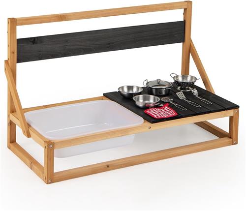 COSTWAY Modderkeuken voor kinderen, outdoor, kinderkeuken, dennenhout met accessoires, speelkeuken met hangende haken, bord, gootsteen, outdoor keuken voor kinderen vanaf 3 jaar