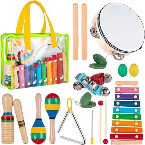 Complete Muziekinstrumenten Set voor Kinderen - Houten Percussie Speelgoed met Xylofoon, Tamboerijn, Maracas en Meer - Educatief Muziekspeelgoed voor Peuters en Kleuters