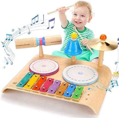 Muziekinstrumenten voor kinderen, muziekinstrumenten voor kinderen, kinderspeelgoed met xylofoon, houten speelgoed, percussieset, drumstel, slagwerk, ritme, speelgoed voor peuters, jongens,