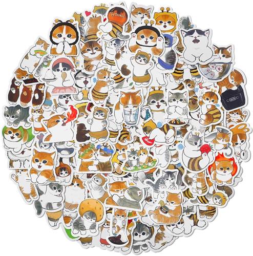 Thelau - Set van 100 schattige kawaii kattenstickers - Grappige en waterdichte stickers voor scrapbooking, waterfles, laptop en meer