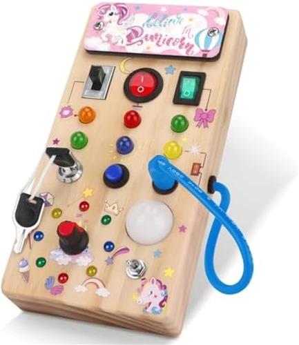 Montessori Bezigheidsbord 1 Jaar Oud met LED Lichtschakelaar Houten Zintuiglijk Speelgoed Fijne Motoriek Leren Reisspeelgoed voor Peuter