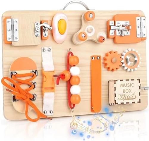 Houten Bezig Bord voor Peuters - Activiteitenbord Speelgoed voor Autisme Montessori Speelgoed 18+ maanden Oud Zintuiglijk Peuter Reisspeelgoed voor Vliegtuig