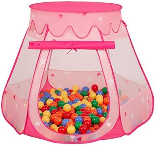 Pop-up Speeltent Voor Kinderen - Magisch Kasteel Met 300 Kleurrijke Ballen - Draagbaar, Opvouwbaar En Veilig Voor Binnen En Buiten Spelen - Roze