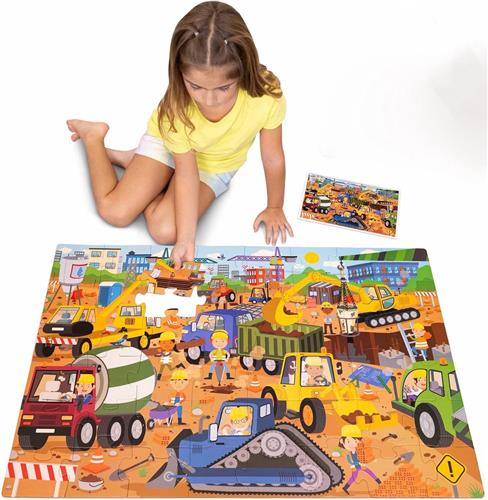 Reuze Vloerpuzzel Bouwplaats met 48 Grote Stukken - Educatief Speelgoed voor Kinderen 2-8 Jaar - 92 x 62 cm Groot
