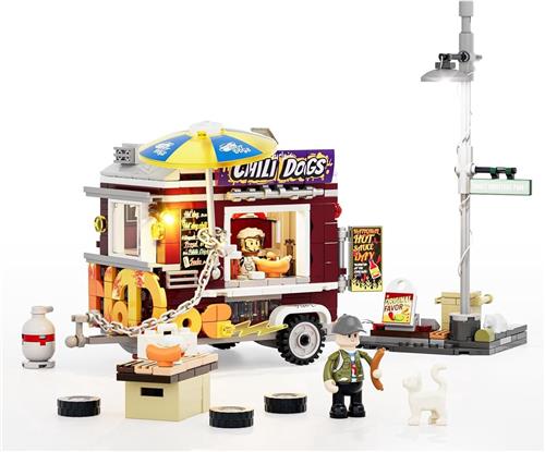Hotdog Kraam Bouwstenen Set met LED Verlichting - 515 Delen Street Food Stand Model met Minifiguren en Dieren - Creatief Bouwspeelgoed voor Volwassenen en Tieners