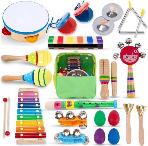 Kinder Muziekinstrumenten Set 26 Stuks Voor Peuters van 1-3-5 Jaar Montessori Baby Houten Percussie Muziekspeelgoed met Xylofoon en Maracas