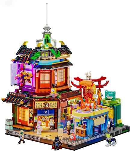 Cyberpunk Izakaya Verlichte Bouwstenen Set met LED-verlichting - Creatieve Constructie Bouwblokken voor Volwassenen en Kinderen - Futuristisch Nachtelijk Eetgelegenheid Model