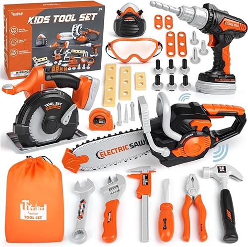 Gereedschapskoffer voor Kinderen  Speelgoed Gereedschap 36 jaar  Met Motorzaag, Elektrische Boormachine & Cirkelzaag (Geluid/Beweging)  Inclusief Accessoires  Educatief & Veilig  Vanaf 3 jaar