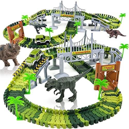 Dinosaurus Racebaan Set - Uitbreidbaar Speelgoed met Auto en Dino's