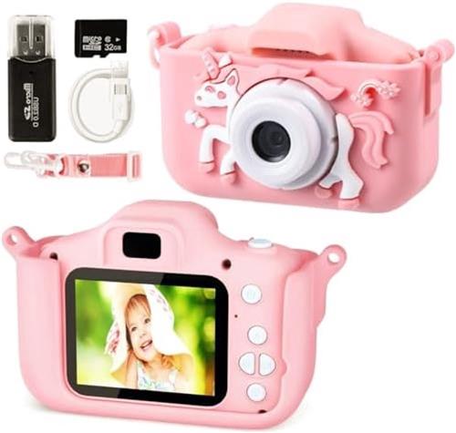 Kindercamera, 1080p, 2,0 inch beeldscherm, camera voor kinderen, met 32 GB SD-kaart, digitale selfiecamera, kinderfototoestel voor kinderen van 3-12 jaar, jongens en meisjes, kerstspeelgoed
