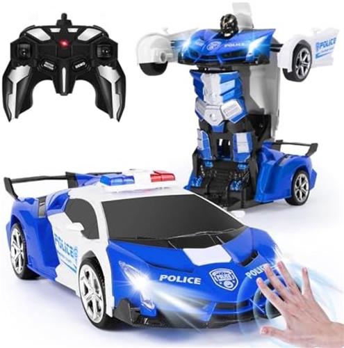 Vervormbare Politie Auto Robot Speelgoed met Handgebaren Besturing, LED Verlichting, Muziek en Geluidseffecten - Afstandsbediening Auto met Oplaadbare Batterijen - Educatief Transformers Speelgoed voor Kinderen 3-10 Jaar