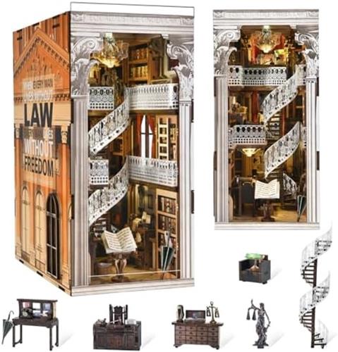 3D Houten Boekensteun Puzzel Kit - Law Library Thema - DIY Miniatuur Boekenkast Decoratie voor Jongeren en Volwassenen - Educatief en Creatief Bouwproject