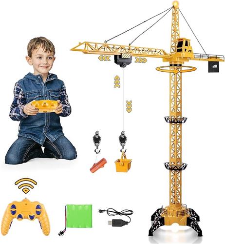 RC Torenkraan voor Kinderen  128 cm Hoog  3 Hoogtes (73/100/128 cm)  2,4 GHz 6-kanaals  680° Rotatie  Met Licht & Geluid  150 g Hefvermogen  USB Oplaadbaar