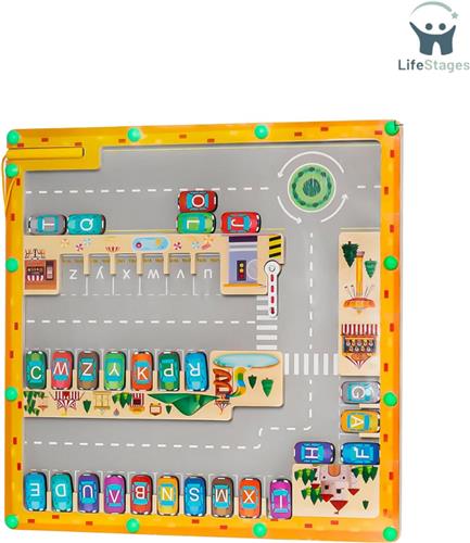 LifeStages - Magnetisch Doolhof - Montessorispeelgoed voor kinderen - Houten Magnetisch Doolhof Parkeren Alfabet Interactief Educatief Kinderspel 2 3 4 5 Jaar - Cadeau Voor Kind