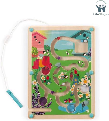 LifeStages - Magnetisch Doolhof - Houten magnetisch bijendoolhof - ontwikkelt de fijne motoriek en concentratie - Afmetingen: 7,1 inch X 9,8 inch - Fsc-gecertificeerd - Geschikt voor kinderen vanaf 2 jaar
