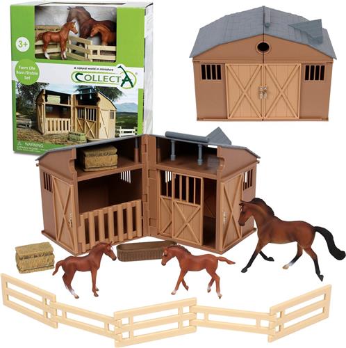 Collecta Set beeldjes, stal met paarden en accessoires