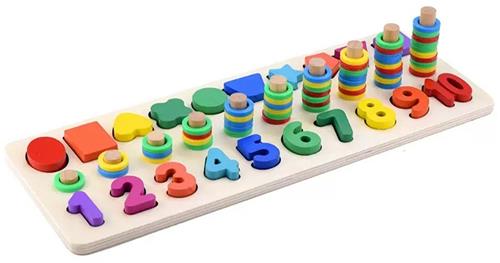 BOTC Montessori Houten Blokken puzzelbordset - Leer- en Educatief Speelgoed - Tellen van getallen, stapelen van kleuren, sorteren