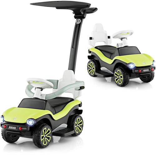 COSTWAY 3-in-1 Volkswagen glijauto, schuifauto met verstelbare duwstang en zonnedak, glijvoertuig met muziek, claxon en licht, speelgoedauto voor kinderen vanaf 1 jaar