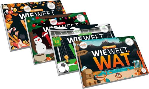 White Goblin Games - Wie Weet Wat - Pakket 5 - Standaard + Kerst + Voetbal + Vakantie
