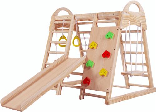 Merax 7 in 1 Multifunctioneel Speeltoestel voor Binnen - Speelgoed voor Kinderen incl. Glijbaan - Schommel - Ringen - Bruin