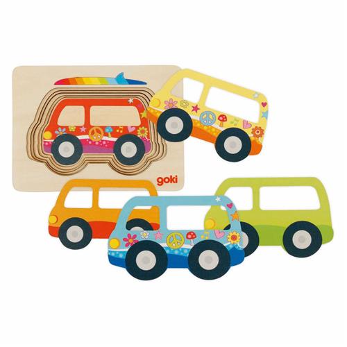 Goki puzzel - auto's houten speelgoed puzzel voor kinderen.