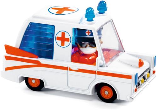 Djeco speelgoedauto Hurry ambulance - Crazy Motors speelvoertuig.