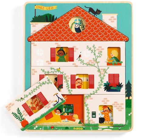 Djeco houten puzzel - educatief speelgoed 3 niveaus Chez Leo.