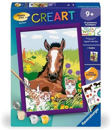 CreArt Kids 18x24cm Paard en Kittens, Schilderen op Nummer Kunstset, Leeftijd 7+, 25840, Ravensburger